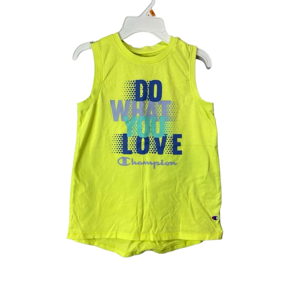 Champion sleeveless athletic tank top neon yellow “do what you love” size 10-12